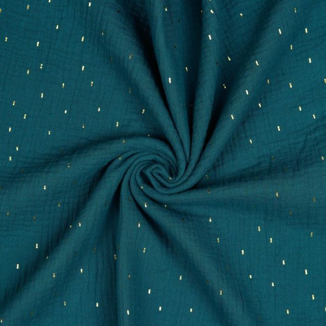 BOLT END - 165 CM - Double Gauze Foil Stripe - Petrol / Gold  - 100% Cotton (Col. 16)