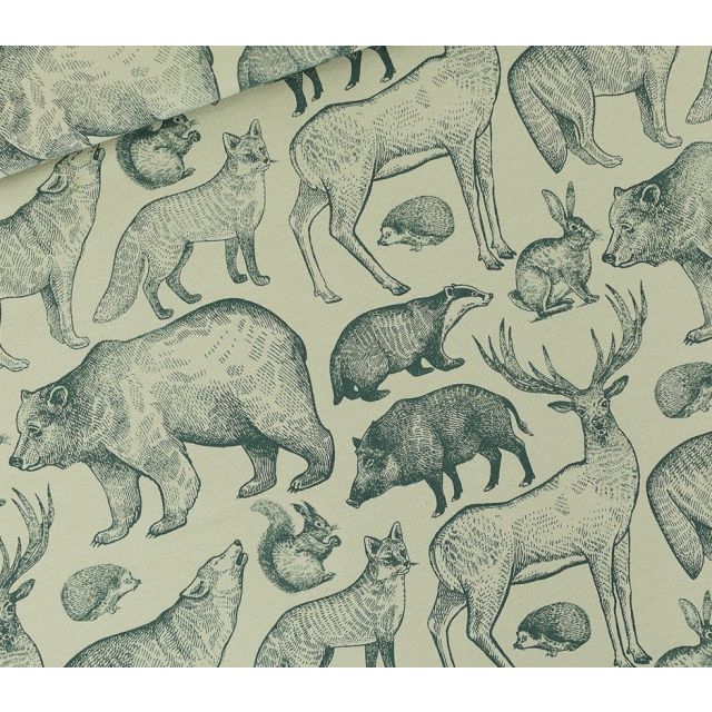  SYAS - Forest Animals - French Terry -  Gray Aqua