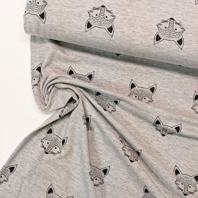 Foxes on Heathered Jersey - Light Grey
