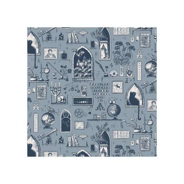 Transylvanian Studies by Francesca Reyes for RJR Studios - University on Glass Blue - 100% Cotton (Per 1/2m)