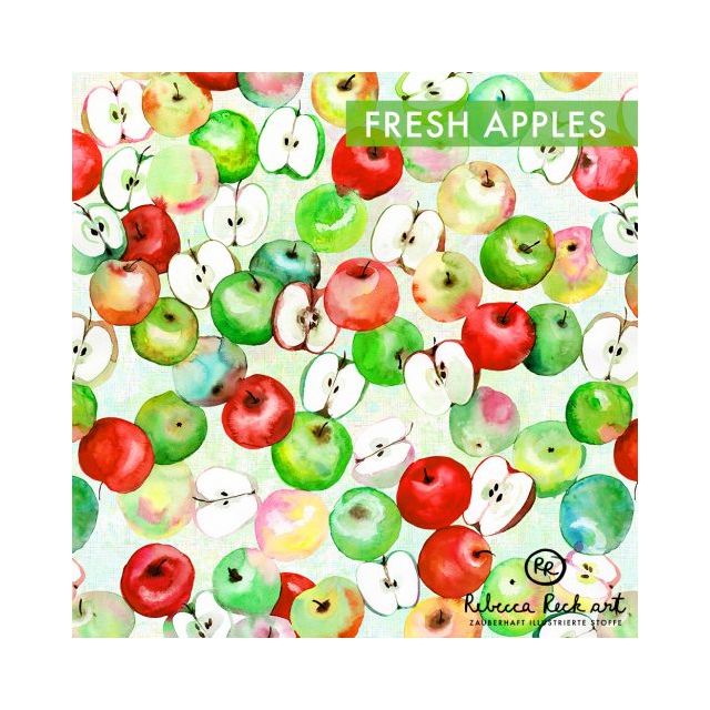 BOLT END - 100 CM - Organic Jersey Knit - Fresh Apples by Rebecca Reck