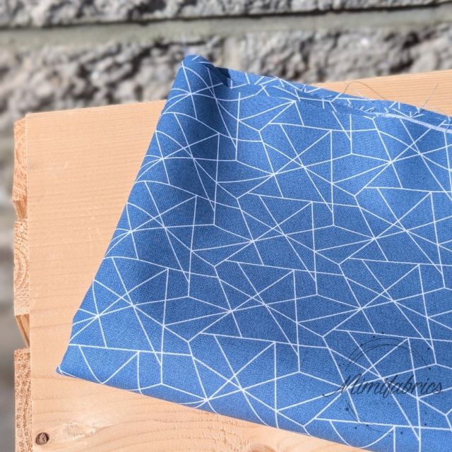Cotton Poplin Geo Lines - Denim Blue Col. 01