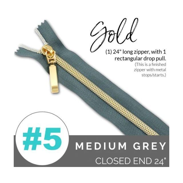 EMMALINE 24" LONG - *SIZE#5* (WITH A RECTANGLE DROP PULL) - Medium Grey / Light Gold Coil