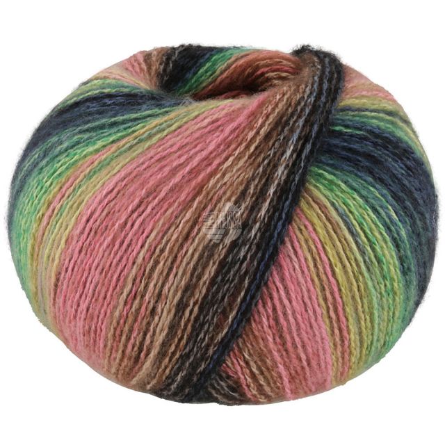 GIANNA cotton/merino/cashmere yarn - Black/Green/Pink Col. 09 -  50g Ball by Lana Grossa