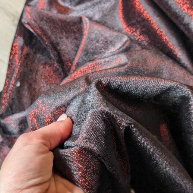 Glitter Stretch Velvet Deluxe - Black with Red Glitter