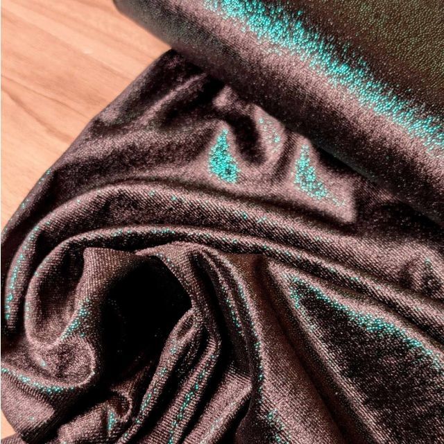 Glitter Stretch Velvet Deluxe - Black with Green Glitter