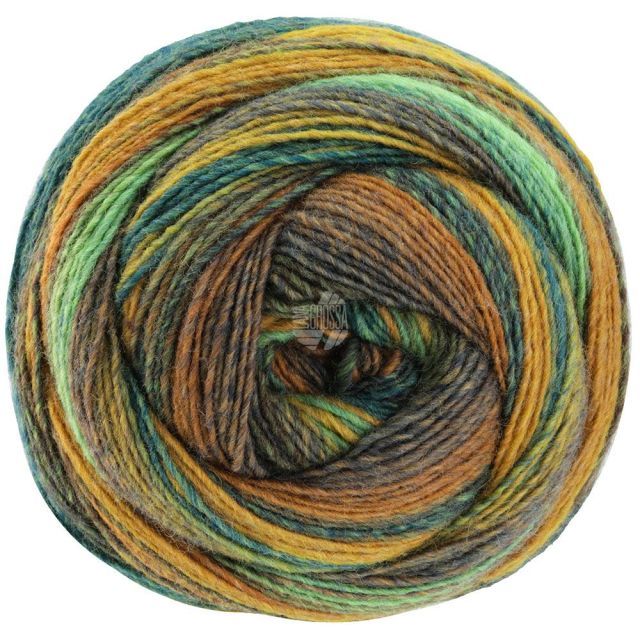 Gomitolo Arte - Single Ply Yarn with Dégradé Effect - Green/Mustard/Petrol Col. 1012 - 200g Skein by Lana Grossa