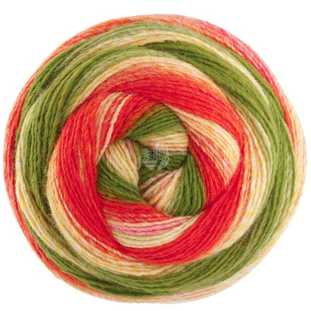 Gomitolo Fusion - Single Ply Yarn with Gradient  and Stripe Effect - Orange/Yellow/Green Col. 2028 - 200g Skein by Lana Grossa
