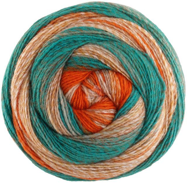 Gomitolo Fusion - Single Ply Yarn with Gradient  and Stripe Effect - Beige/Camel/Turquoise/Brown Col. 2029 - 200g Skein by Lana Grossa