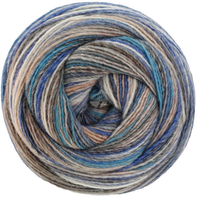Gomitolo Pablo - Single Ply Yarn with Dégradé Effect - Blue/Grey/Petrol/Rust Col. 3013 - 200g Skein by Lana Grossa