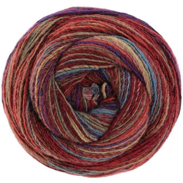 Gomitolo Pablo - Single Ply Yarn with Dégradé Effect - Red/Violet/Taupe/Blue Col. 3014 - 200g Skein by Lana Grossa