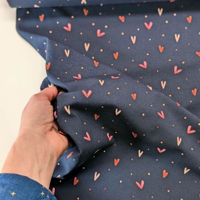 Floating Hearts on Organic Cotton Jersey - Dark Blue