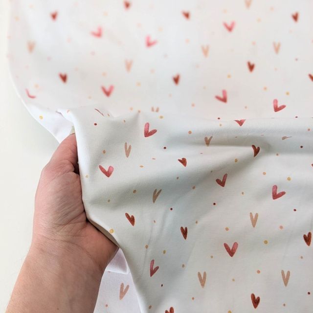 Floating Hearts on Organic Cotton Jersey - White