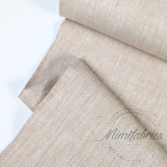 Herringbone Linen Cotton Blend Fabric - Sand