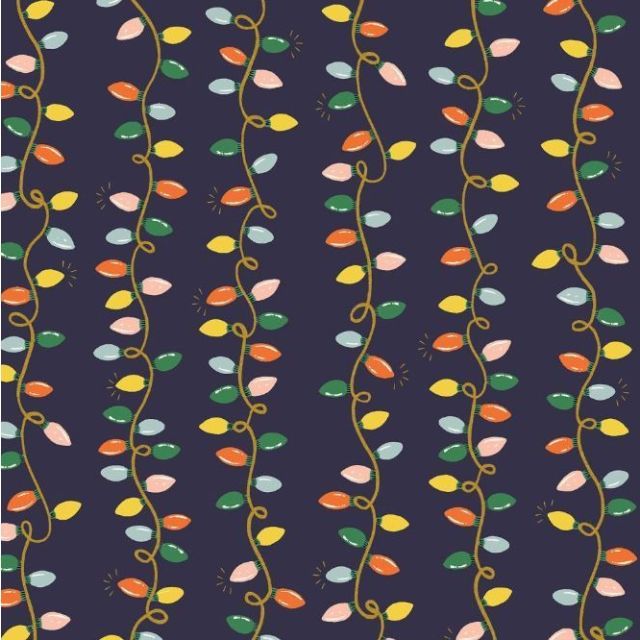 100% Cotton - Holiday Classics - Lights on Navy Metallic - Rifle Paper for Cotton + Steel per 1/2m