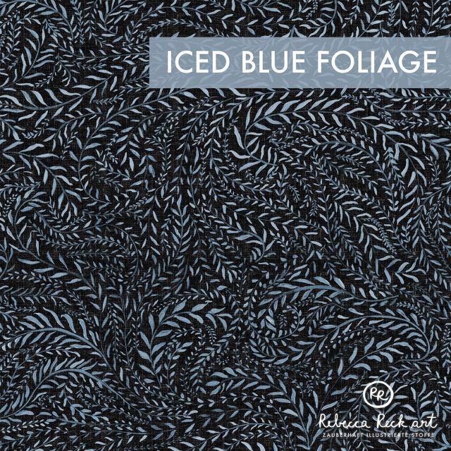 French Terry - Iced Blue Foliage by Rebecca Reck