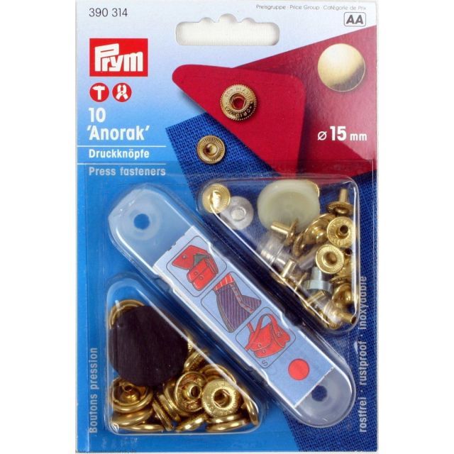 Prym - Non-sew press fastener anorak 10 pcs, 15mm, gold-coloured 390314 die set incl.