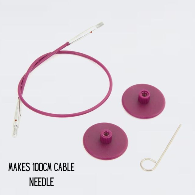 Knit Pro Interchangeable Nylon Cable and End Cap Set - Cable for 100cm Cable Needle - Purple