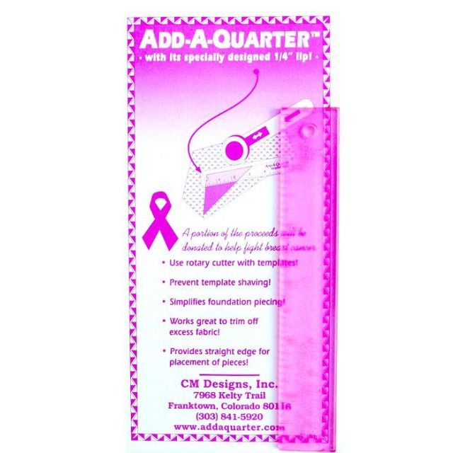 Add-A-Quarter Ruler 6"x1" with 1/4" lip for Paper Piecing -  Breast Cancer Awareness Pink