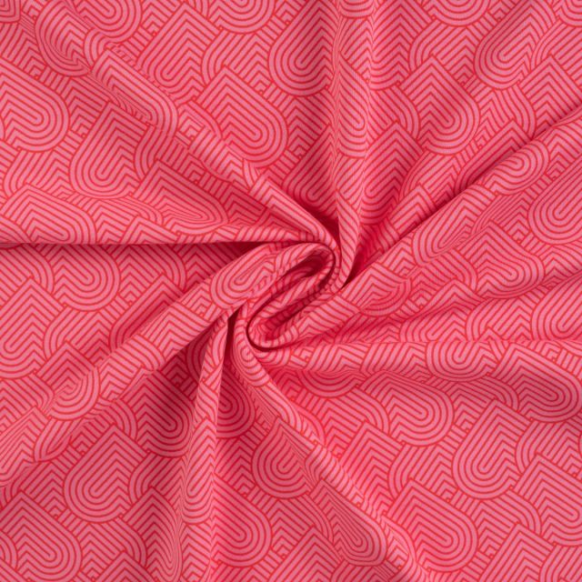 French Terry - Heart Graphic Red and Pink