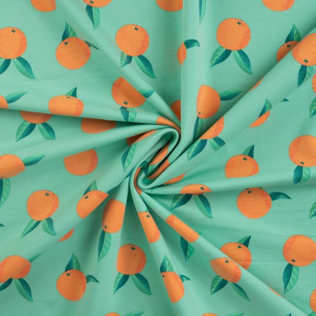 French Terry - Oranges on Turquoise