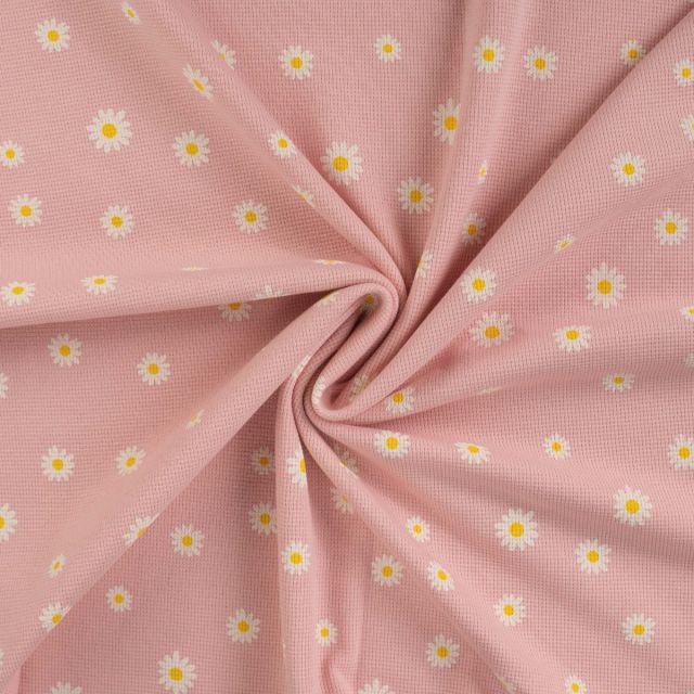 Soft Waffle Knit with Daisy Print - Powder Pink