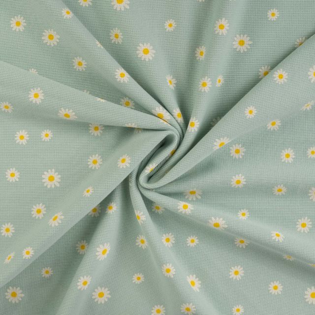 Soft Waffle Knit with Daisy Print - Mint