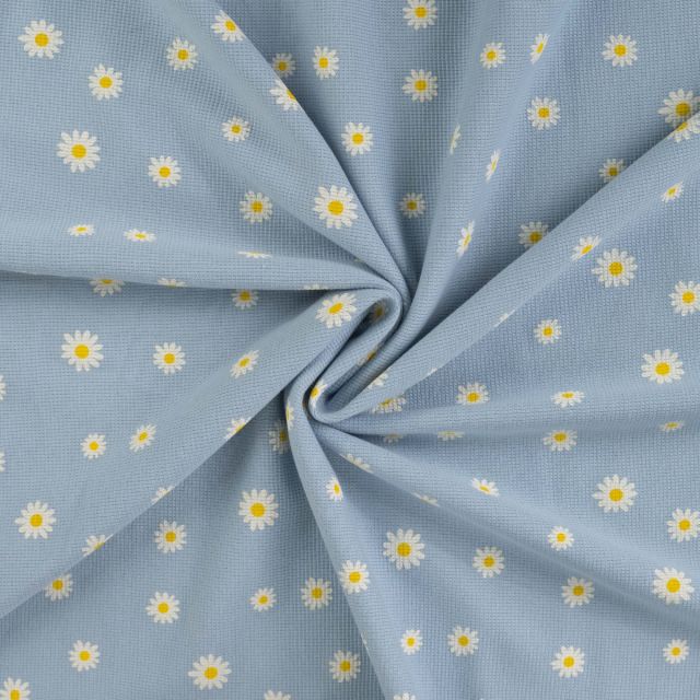 Soft Waffle Knit with Daisy Print - Light Blue