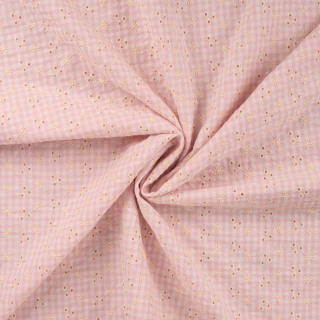 Embroidered Seersucker Cotton - Pink Ginham