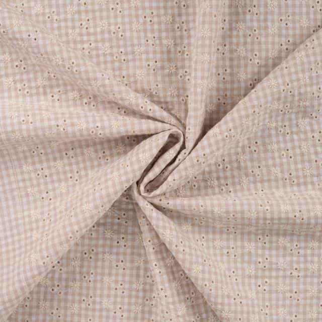 Embroidered Seersucker Cotton - Sand Ginham