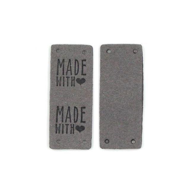"Made with Love" Faux Suede Labels - Dark Grey - Mimitrims (Set of 10)
