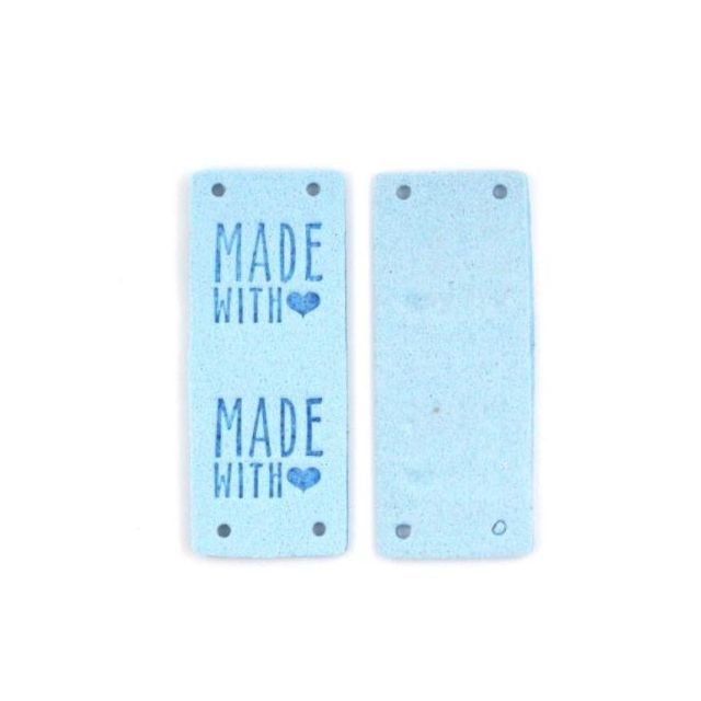 "Made with Love" Faux Suede Labels - Light Blue - Mimitrims (Set of 10)