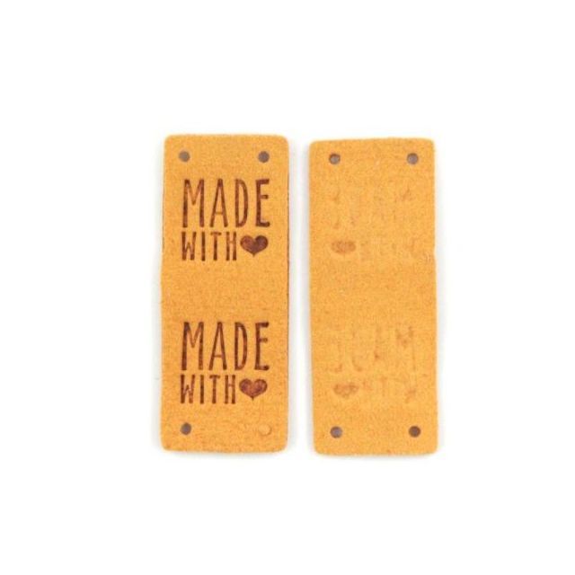 "Made with Love" Faux Suede Labels - Ochre - Mimitrims (Set of 10)