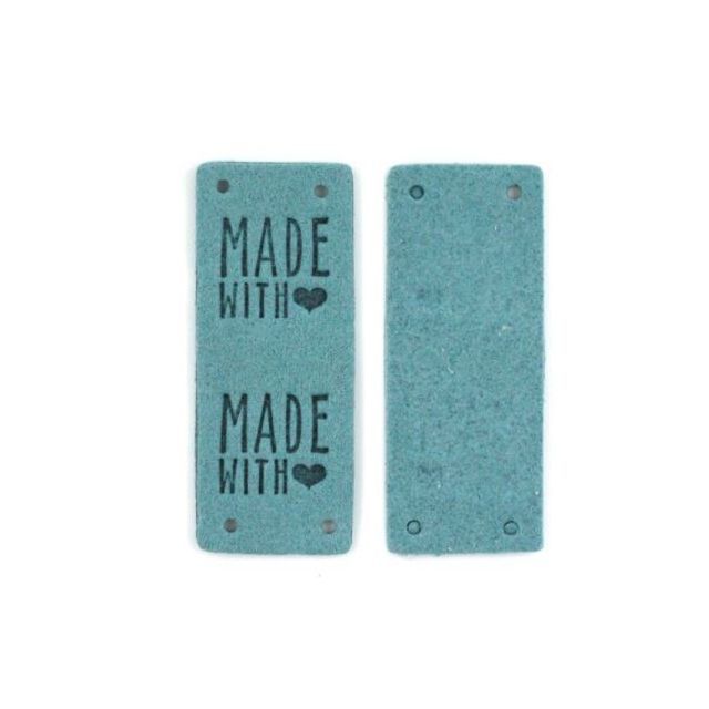 "Made with Love" Faux Suede Labels - Denim Blue - Mimitrims (Set of 10)