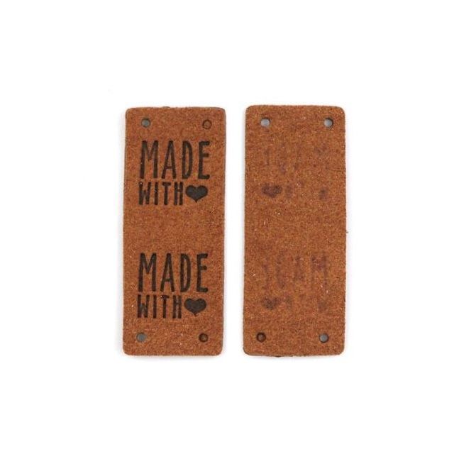 "Made with Love" Faux Suede Labels - Warm Brown - Mimitrims (Set of 10)
