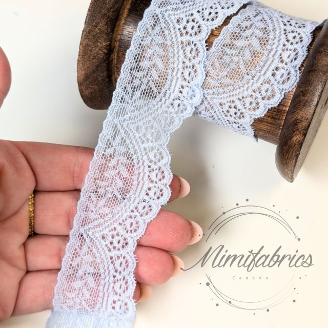 Elastic Lace Band 35mm wide - Floral Arches - Light Blue Col. 03 (French Lace) (per 50cm)