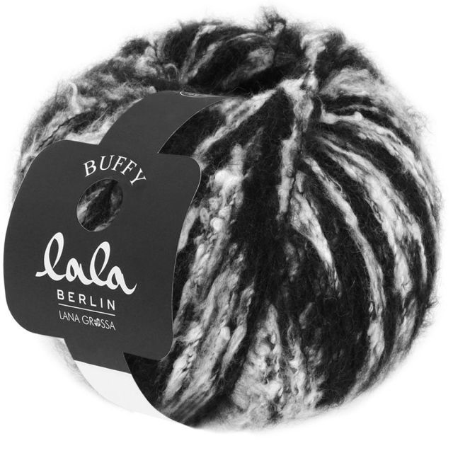 Lala Berlin Buffy - Baby Alpaca / Cotton - Black / Off White col.12 - 50g Skein by Lana Grossa