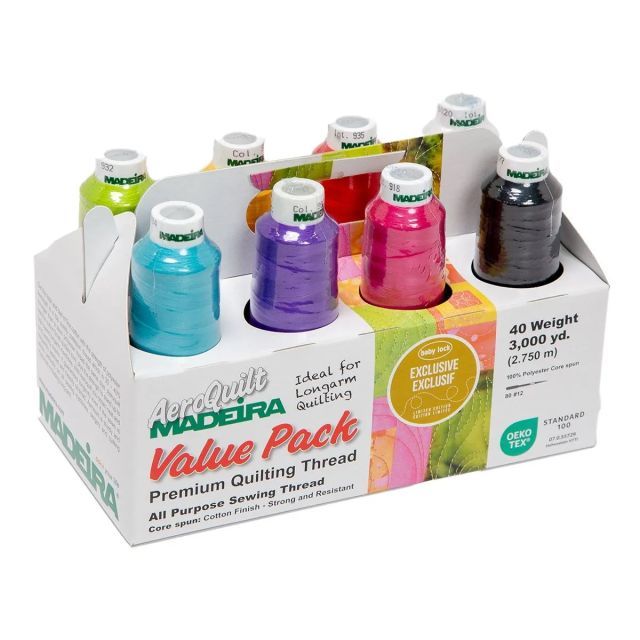 Madeira All-Purpose Thread - AeroQuilt Jewel Tone Value Pack 3000 Yd Cones 8 Colors - Baby Lock Exclusive