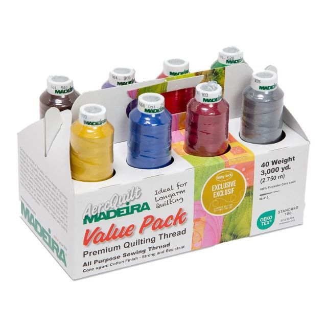 Madeira All-Purpose Thread - AeroQuilt Cool Tone Value Pack 3000 Yd Cones 8 Colors - Baby Lock Exclusive