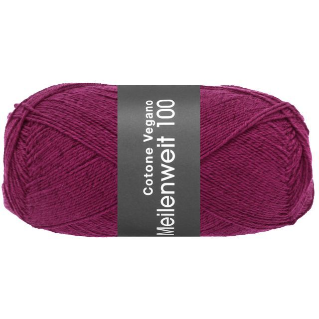 MEILENWEIT COTONE VEGANO - Cotton Blend Sock Yarn - Dark Fuchsia Col.018 - 100g Skein  by Lana Grossa