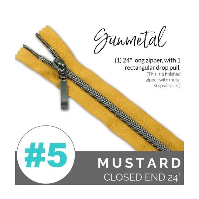 EMMALINE 24" LONG - *SIZE#5* (WITH A RECTANGLE DROP PULL) - Mustard / Gunmetal Coil