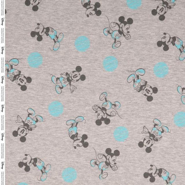 Brushed French Terry - Mickey Mouse on Grey Heathered Background - Licensed