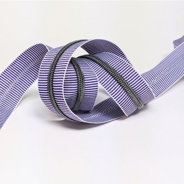 Mimitrim Zipper Nylon Coil Size #5 Purple/White Striped Tape with Gunmetal Coil -  3 Meter Pack