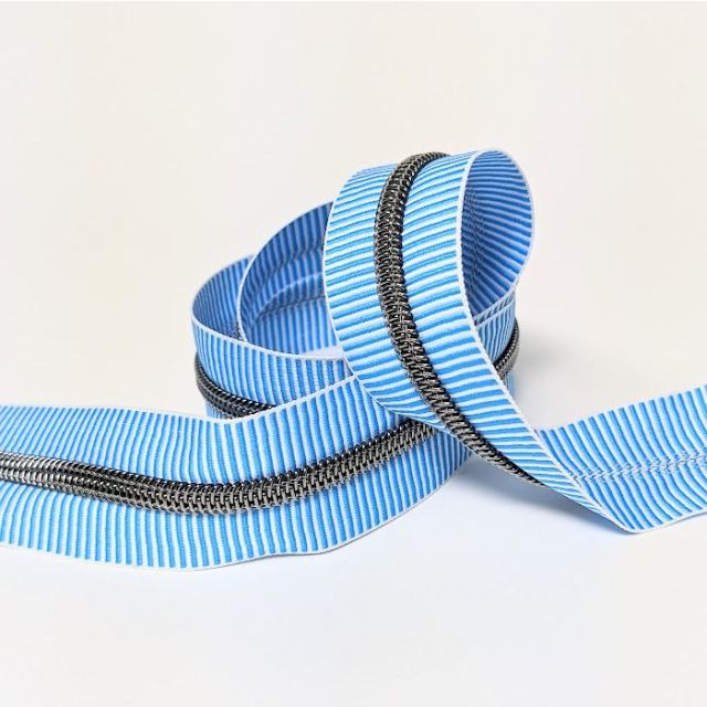 Mimitrim Zipper Nylon Coil Size #5 Blue/White Striped Tape with Gunmetal Coil -  3 Meter Pack