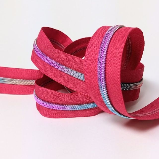 Mimitrim Zipper Nylon Coil Size #5 Fuchsia Tape with Rainbow Coil -  3 Meter Pack
