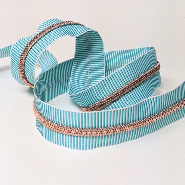 Mimitrim Zipper Nylon Coil Size #5 Mint/White Striped Tape with Rosegold Coil -  3 Meter Pack