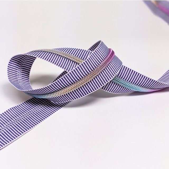 Mimitrim Zipper Nylon Coil Size #5 Purple/White Striped Tape with Rainbow Coil -  3 Meter Pack