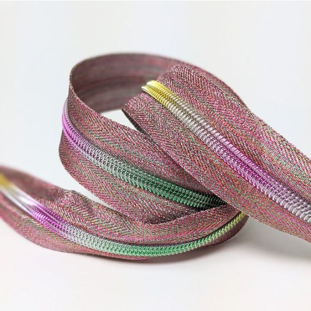 Mimitrim Zipper Nylon Coil Size #5 Metallic Rainbow Tape with Rainbow Coil  -  3 Meter Pack