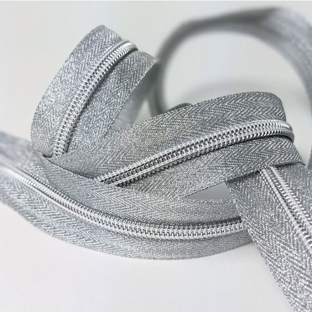 Mimitrim Zipper Nylon Coil Size #5 Silver Tape with Silver Coil  -  3 Meter Pack