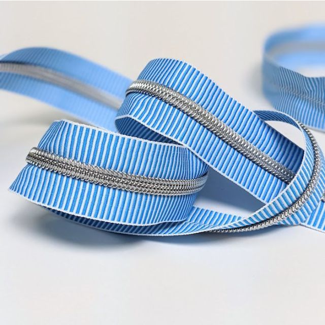 Mimitrim Zipper Nylon Coil Size #5 Blue/White Striped Tape with Silver Coil -  3 Meter Pack
